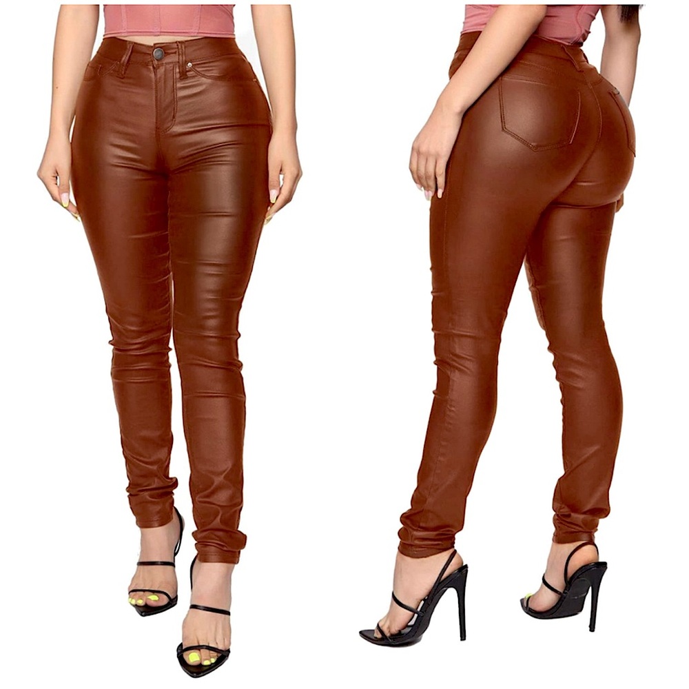 WAYRUNZ High Waisted Stretch Faux Leather Pants PU Coated Legging Juniors Size 5